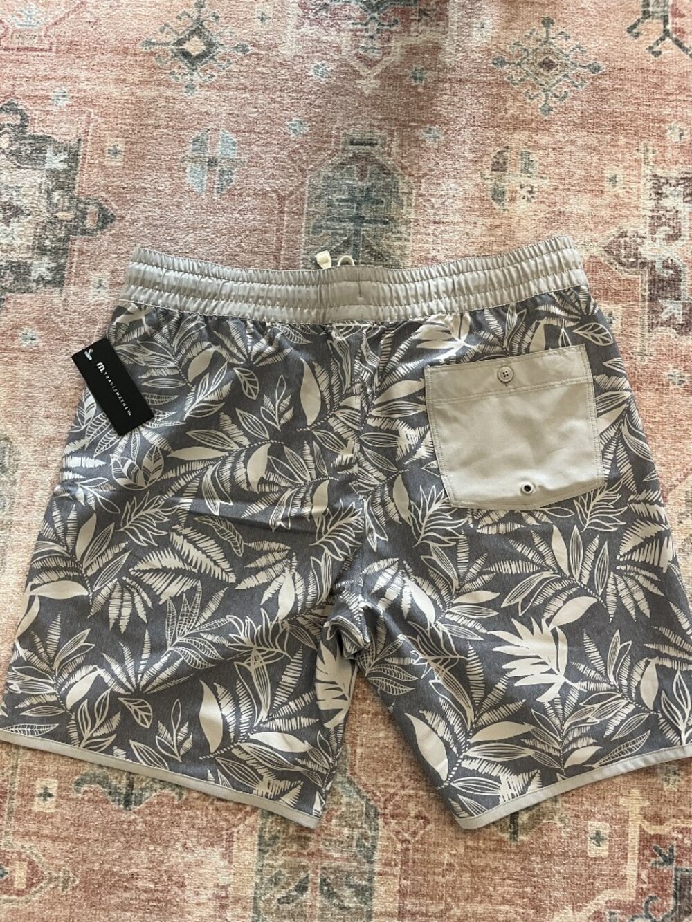 NWT Travis Mathew Tropical Palm Print boardshorts Gray Tan L - Picture 3 of 5